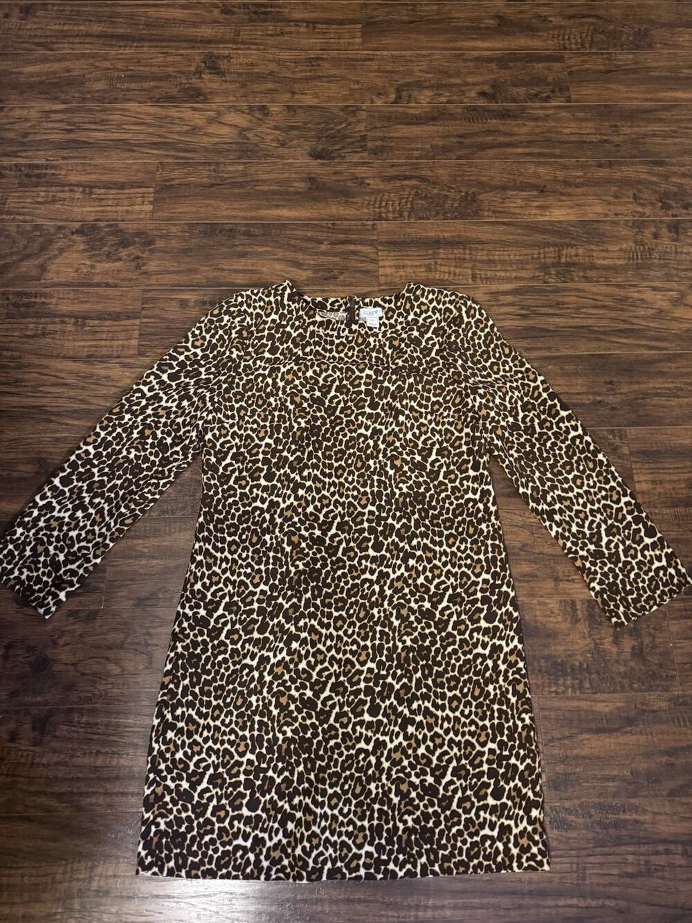 J CREW size 8 Leopard Animal Print Long Sleeve Crepe Shift Dress